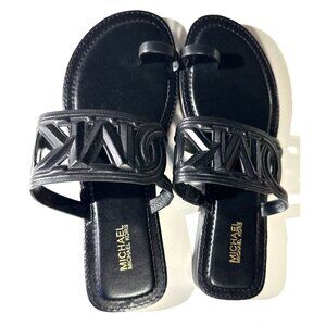 Michael Kors Black Leather Logo Slide Sandals Size 7.5M